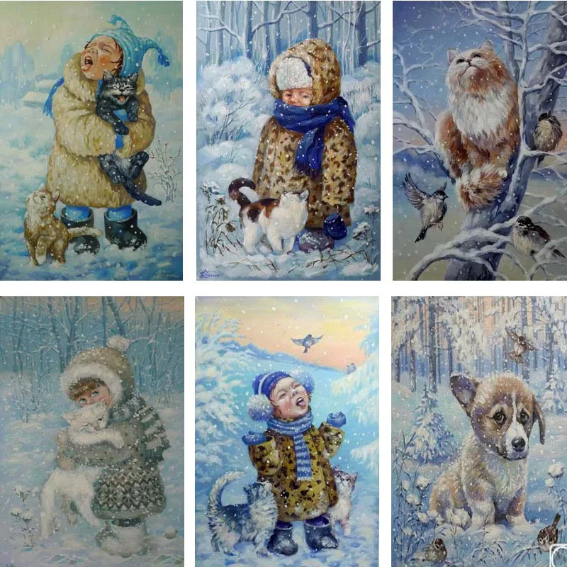 DIY Алмазная картина с кристаллами зимняя маленькая девочка 5D алмазная вышивка