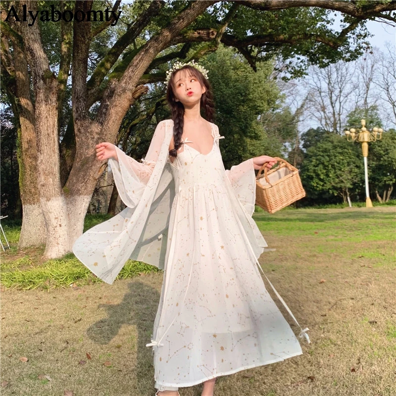 Японский Харадзюку Женский Черный Белый сарафан подтяжки v образный вырез