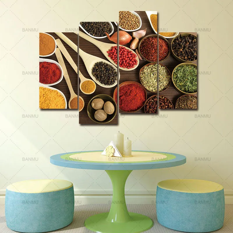 Красочные специи 4 панели настенные картины на холсте украшения для гостиной