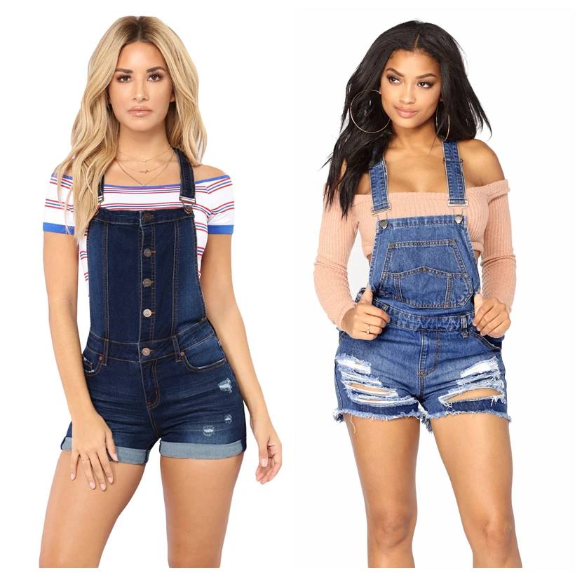 

Women Short Denim Playsuit Jumpsuit Ripped Hole Romper Skinny Combishort Siamese Casual Femme Summer Bodycon Jeans Overalls 2019