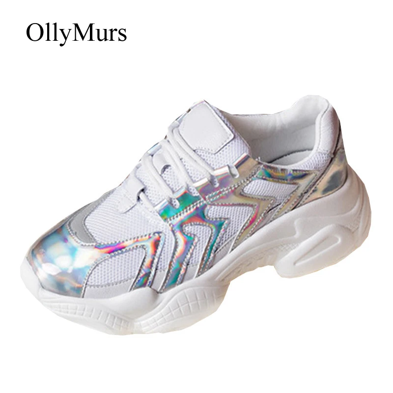 Glitter Shoes Women Platform Sneakers Patchwork zapatos de mujer Spring New Sequin chaussures femme Ladies footware Reflective | Обувь