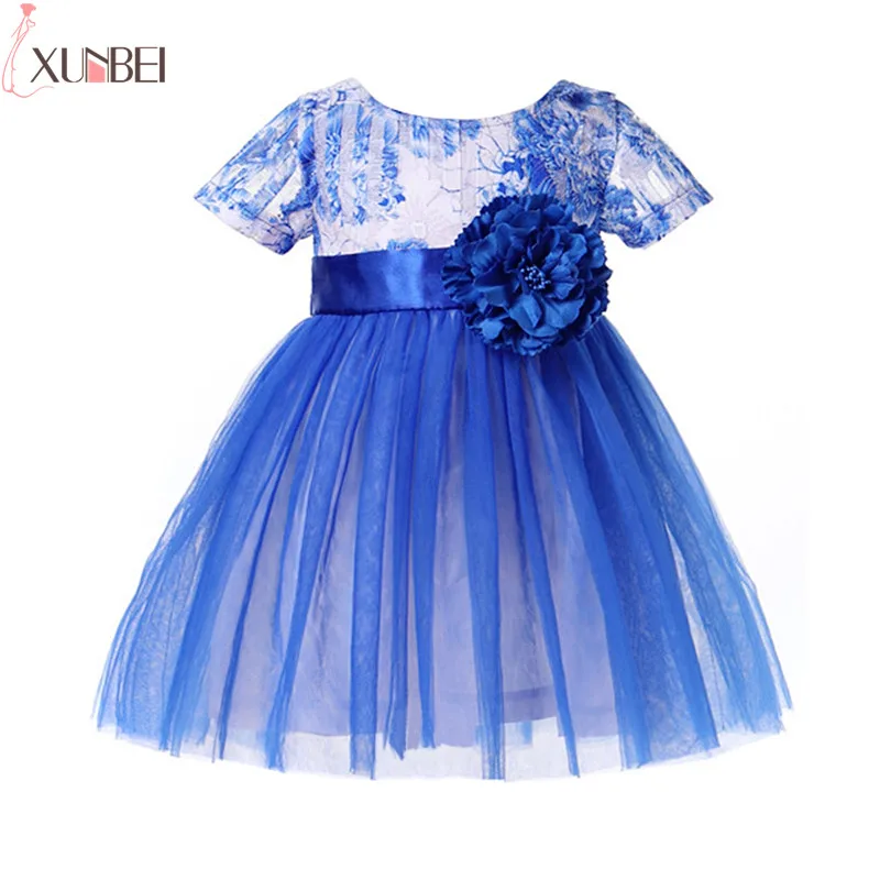 

Pretty Blue Lace Flower Girl Dresses 2019 A-line Little Kids Communion Dresses Baby Pageant Dresses robe enfant fille mariage
