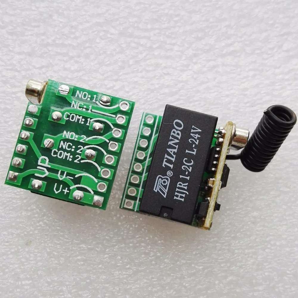 DC 24V Реле Контактного Переключателя с Удаленным Управлением 2CH ВКЛ/ВЫКЛ одновременно NO COM NC DPDT Беспроводное 2A Микро Мини Размер RX TX