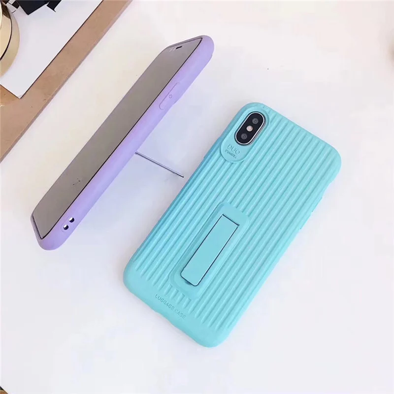 For iphone 6s 6 X XS 7 8 Plus Candy Color Suitcase Silicon Kickstand Phone Cases Case Hide Stand Holder Cover Coque |