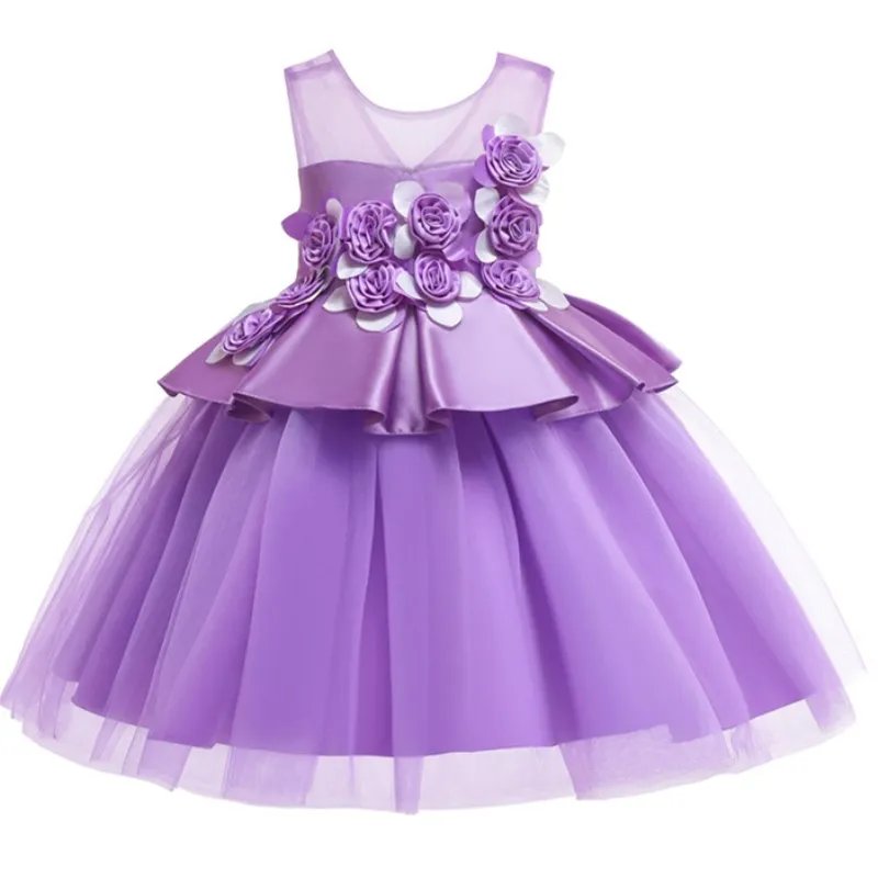 purple Платье для маленьких девочек; карнавальный детский костюм с цветочным рисунком; платья без рукавов для девочек; летняя одежда - Цвет: purple
