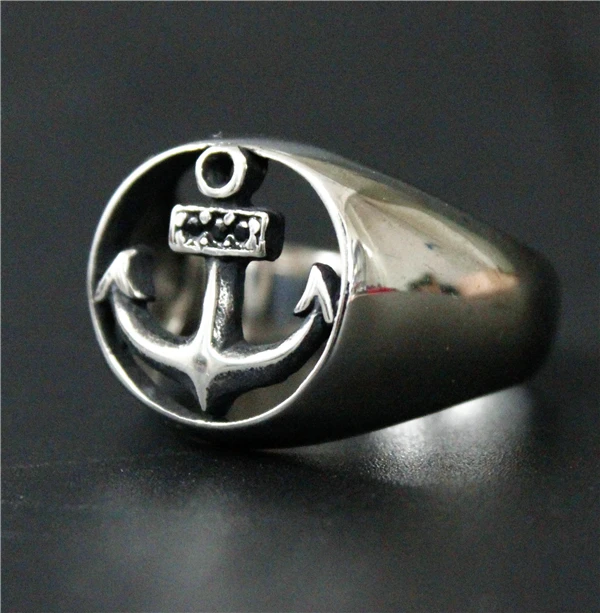 2017 New Style Anchor Ring With Black Crystal Stones 316L Stainless Steel Men Boys Hot Selling Cool Hollow | Украшения и