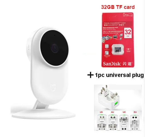 Universal plug 32G Оригинальная Xiaomi mi jia 1080P умная IP камера 130 градусов 2,4G Wi-Fi 10m инфракрасное ночное видение+ NAS mi c динамик домашняя камера - Цветной: Universal plug 32G