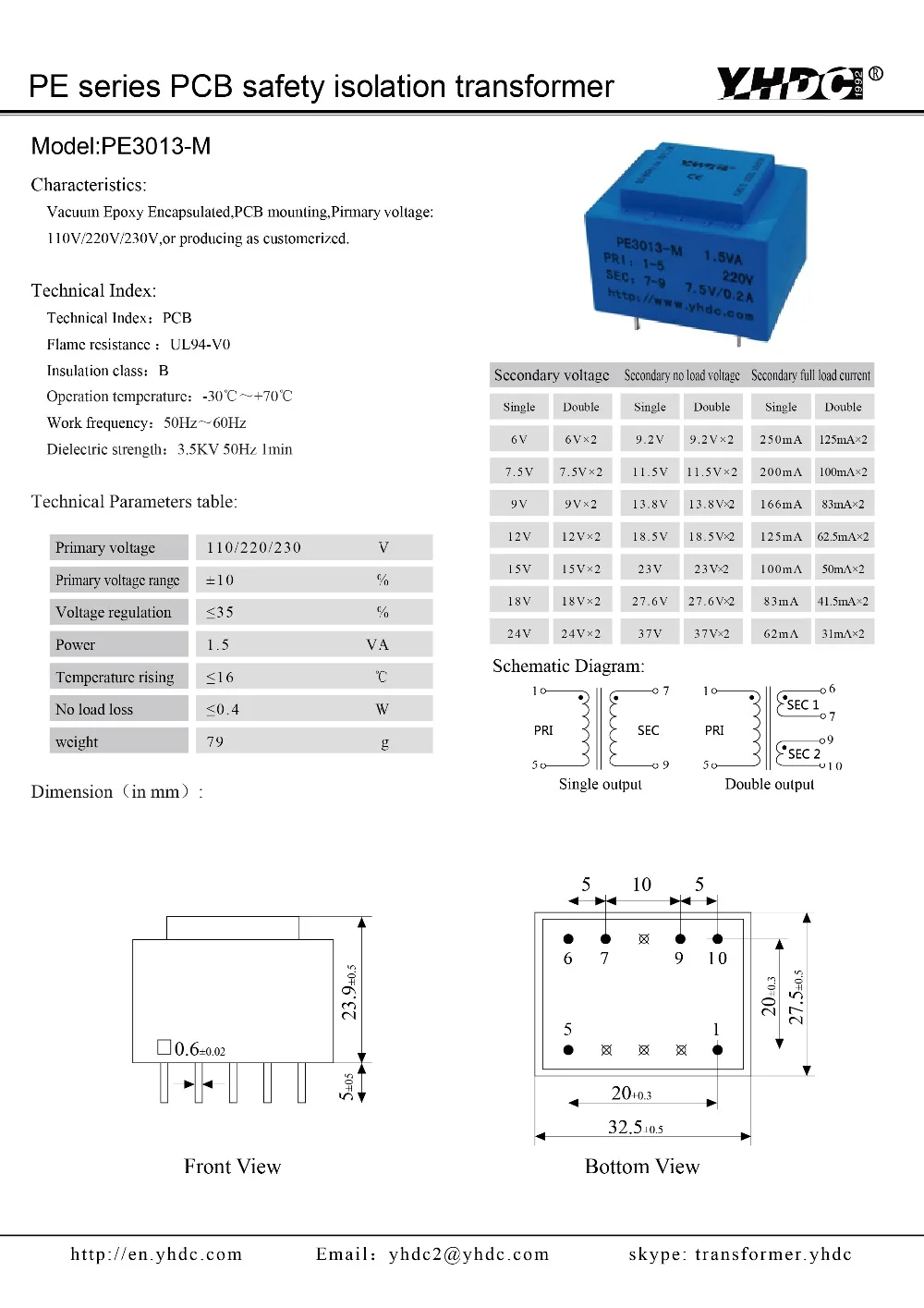 PE3013-M 1.5VA 230 V/12 V Expory resign инкапсулированный безопасный изолирующий трансформатор сварочный трансформатор ПП силовой трансформатор