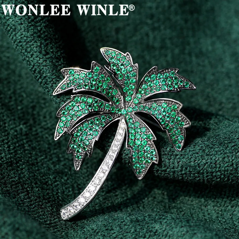 

Wonlee Winle TOP Quality Copper with Rhinestone Austria Crystal Green Coconut Tree Brooches for Women Fashion Jewelry