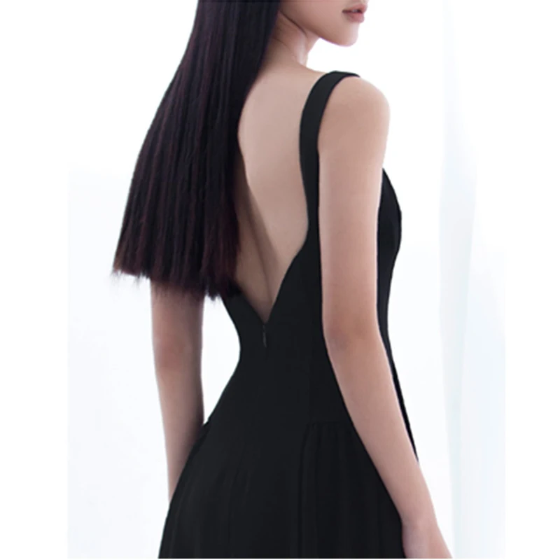 INDRESSME, Новое поступление, сексуальные, на тонких бретелях, без рукавов, с вырезом лодочкой, без спинки, женские вечерние, для клуба, атласные, трапециевидные, черное платье