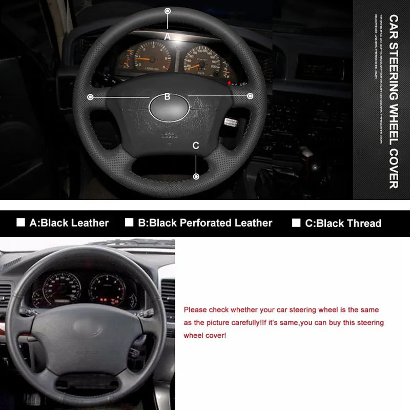 

DIY Sewing-on PU Leather Steering Wheel Cover Exact Fit For Toyota Land Cruiser Prado Lexus GX470 2004-2009