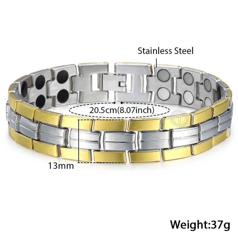 Мужской браслет из нержавеющей стали KB607 черный/золотой с магнитной застежкой 20