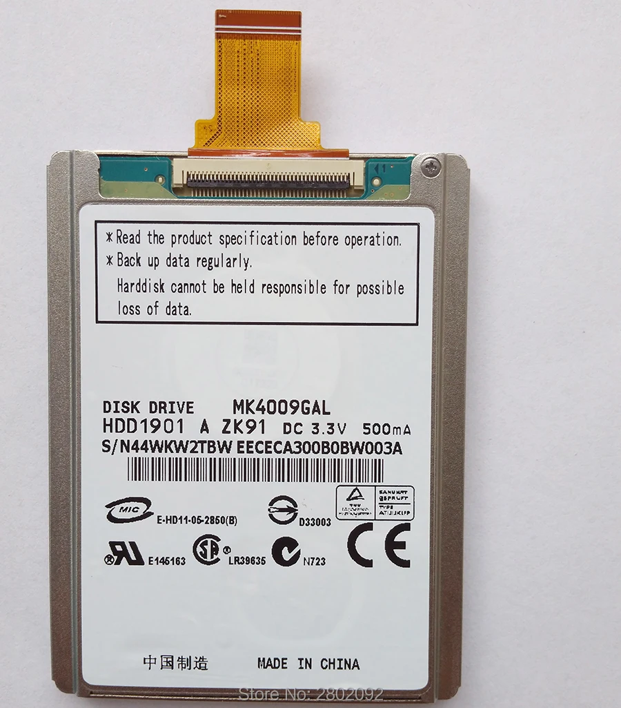 

new MK4009GAL 1.8-inch Hard disk and hard disk cable interface ce ZIF 40Gb IPOD CLASSIC VIDEO ZUNE camera d420 d430 hp2510p