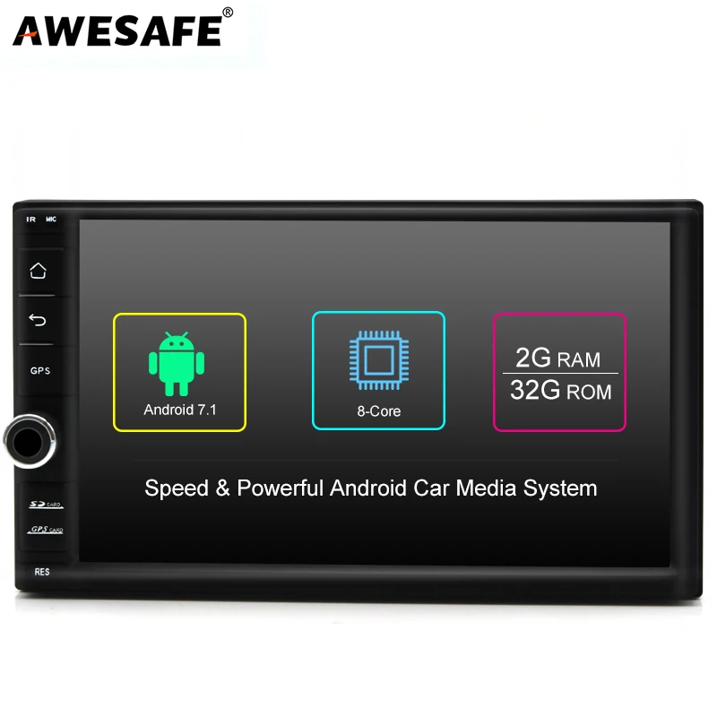 AWESAFE Doble 2 автомобиля гама Радио Android 7.1.2 Универсальный gps WI FI Bluetooth рулевое колесо