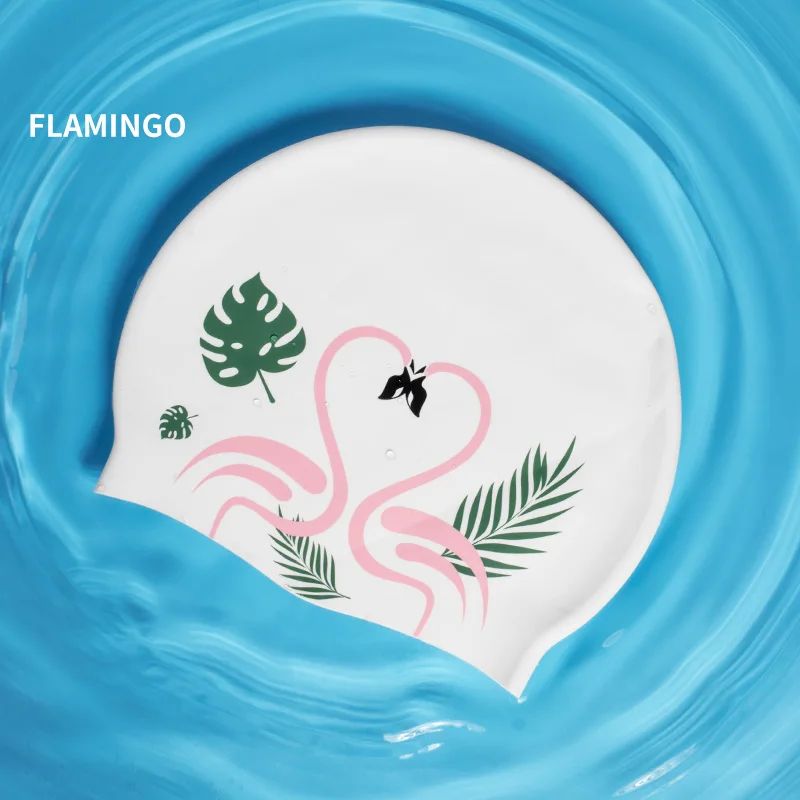 flamingo 3D эластичная профессиональная силиконовая гелевая шапка, водонепроницаемая, защита ушей, для взрослых, мужчин, женщин, длинные волосы, шапочки для плавания, крышка для ушей, для бассейна - Цвет: flamingo