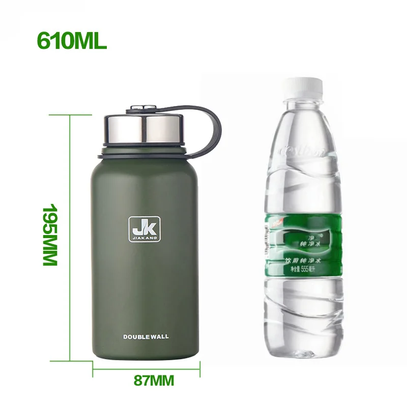 610ml Green 600/800/1100/1500ml термос с двойной стенкой Нержавеющая сталь вакуумная фляга-термосом для бутылочки для Бутылки для воды спортивный шейкер кружка - Цвет: 610ml Green