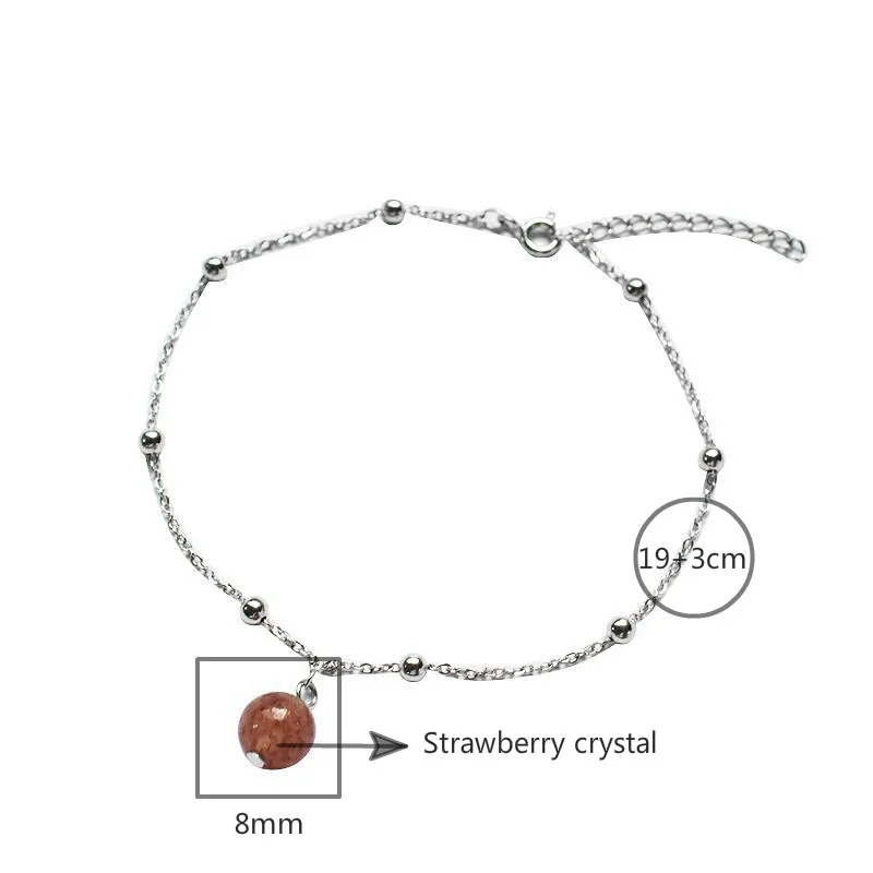 

Flyleaf Strawberry Crystal Beads Real 925 Sterling Silver Anklet For Women Fashion Chain Fine Jewelry Anklets On Foot Bracelet
