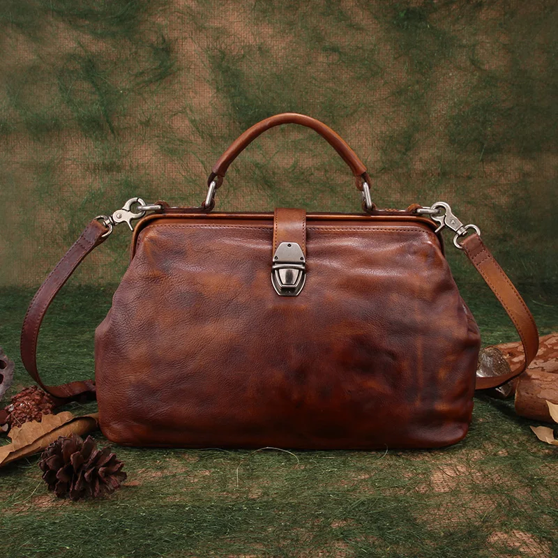 Женская сумка ракушка в стиле ретро ручной работы из натуральной кожи с ручками