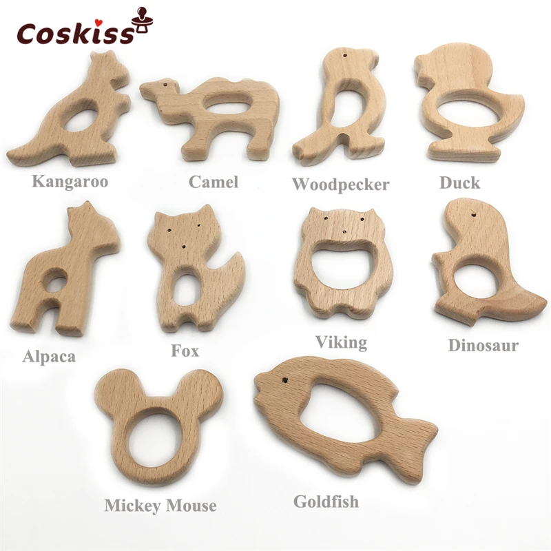 Mordedor de madera Natural hecho a mano para beb&eacute;, mordedor de madera seguro y respetuoso con el medio ambiente, colgante personalizado, bricolaje-2