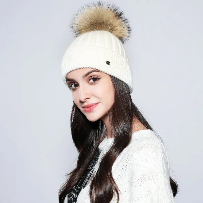 Шапки с помпоном 2019 шапочки hat новые зимние для женщин натуральный мех шерсть
