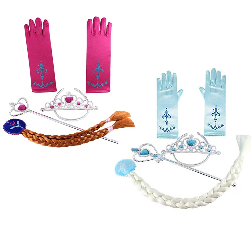 

Girls Princess Accessories Set Elsa Anna Cosplay Equipment Braid Headband Wand Party Supplies Belle Rapunzel Dress up Tiara Kid