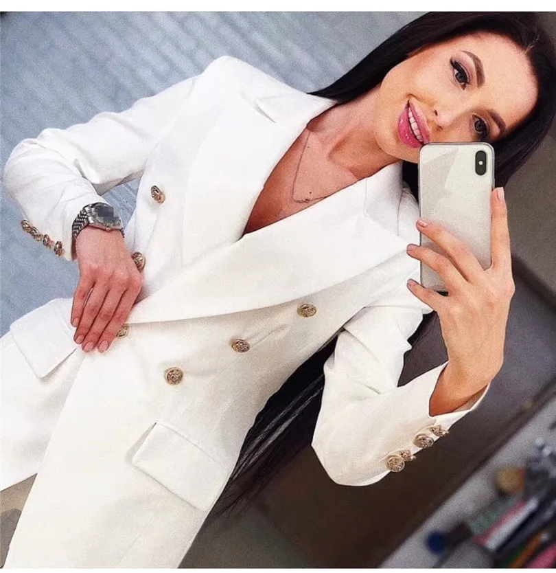 Button design suit European and American women's jacket autumn new slim slimming long-sleeved suit casual simple Two-piece set