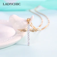 ladychic angel wings cross pendant necklace for girl women fashion style necklaces inlaid aaa crystal jewelry wholesale ln1064