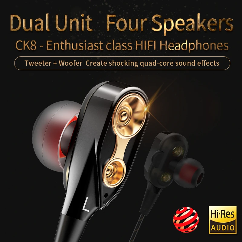 QKZ CK8 двойной драйвер наушники стерео Спортивная для бега гарнитура Hi Fi монитор с