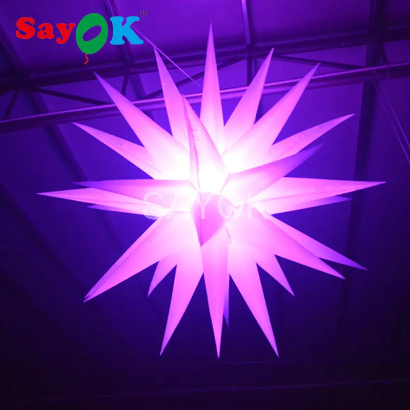 

16 Colors Changing LED Night Club Ceiling Decoration Inflatable Stars Inflatable Hanging Decoration for Party Wedding Stage