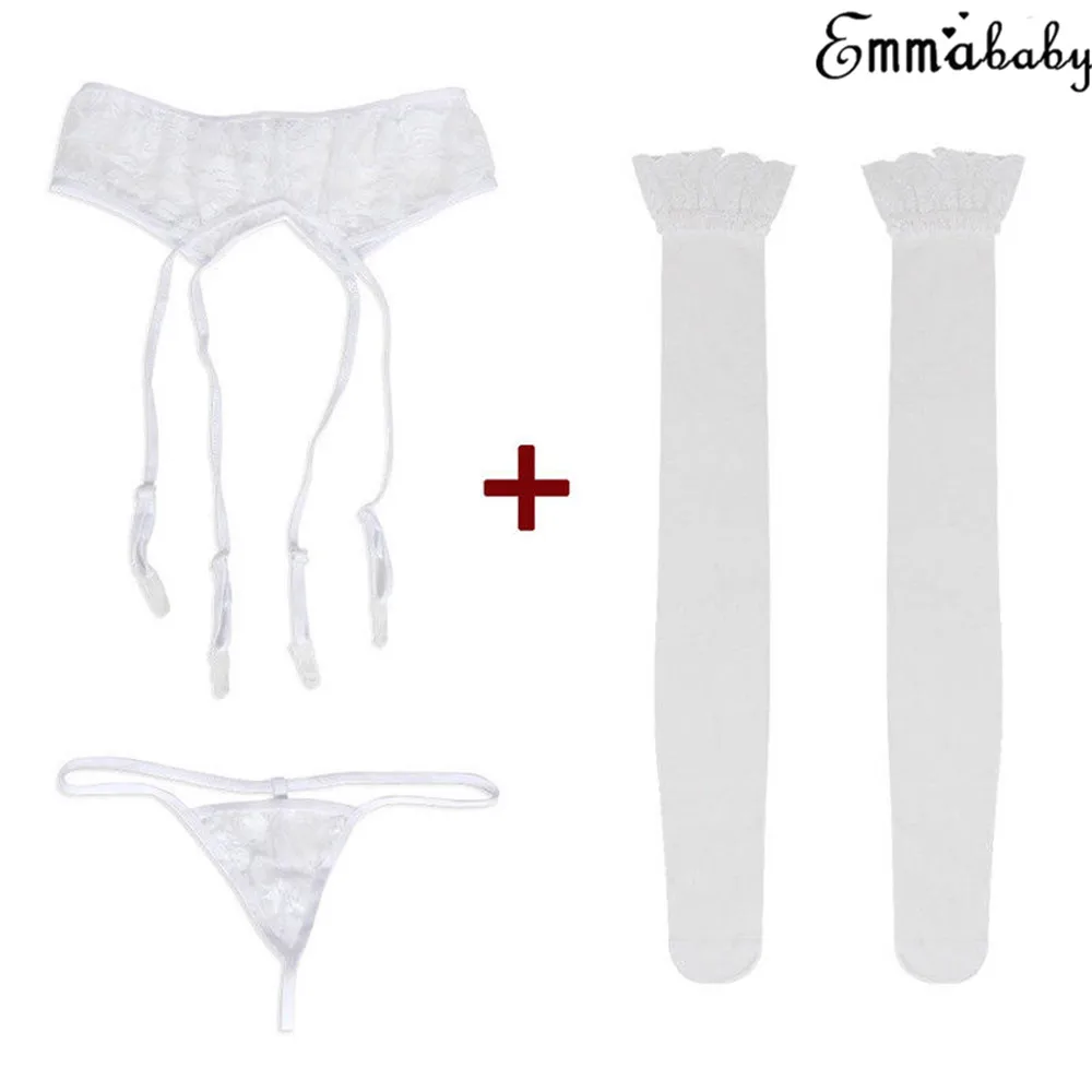 Новые горячие летние модные сексуальные женские Кружевные Babydoll чулки с поясом Нижнее белье Ночное белье тонкие однотонные подвязки