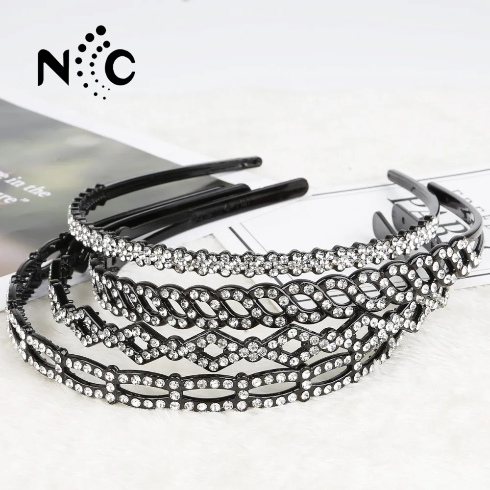 Chic Lady Elastic Plastic Rhinestone Head Chain Jewelry Headband Hairband Hair Band For Women Girls Party Accessories 1pc |