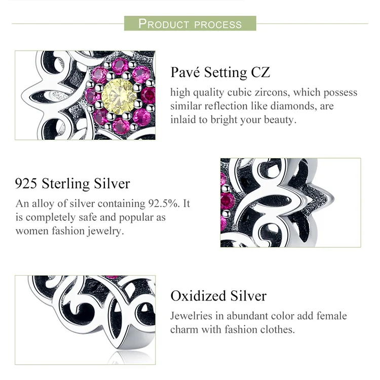WOSTU Винтаж 925 пробы Серебряный цветочный Шарм калейдоско CZ бисера подходят браслет и браслет кулон ювелирных изделий CQC1108