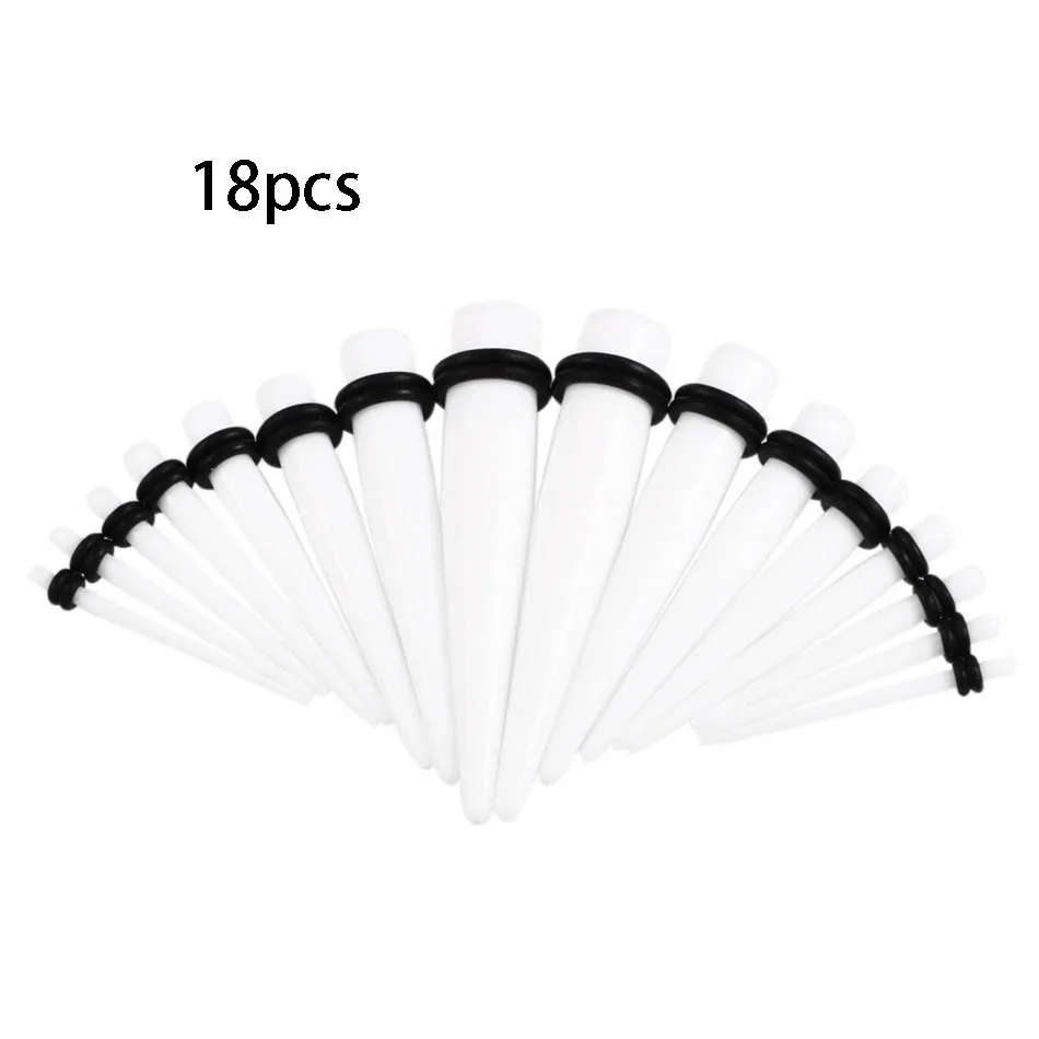 18pcs taper TIANCIFBYJS 14G-00G 36/18 шт. штанги для уха Растяжка комплект сужается Вилки люверсы акриловые свечи и Вилки расширитель Комплект пирсинг тела - Окраска металла: 18pcs taper