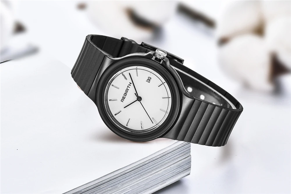 

REBIRTH Women's Watches Black Sport Watch Ladies Rubber Band Female Quartz Wristwatch watch women fashion brand