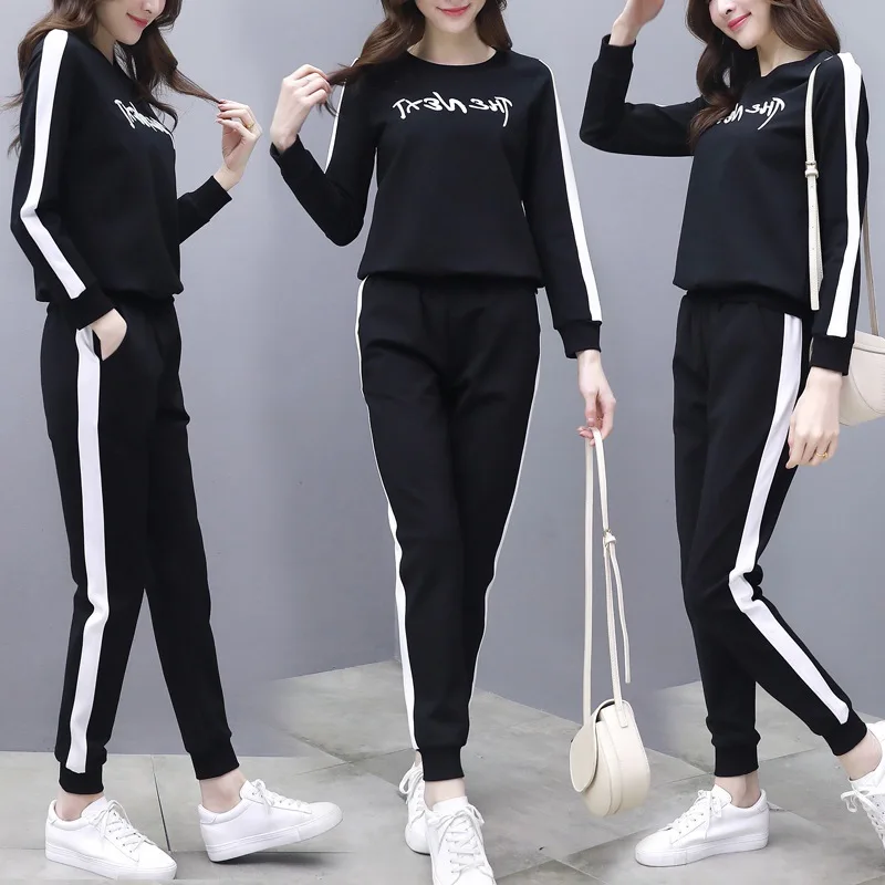 Женский спортивный костюм Voobuyla повседневный с вышивкой круглым вырезом и