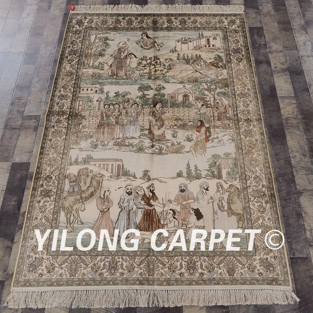 Yilong 4 'x 6' 300 линия персидский шелковый ковер винтажная художественная