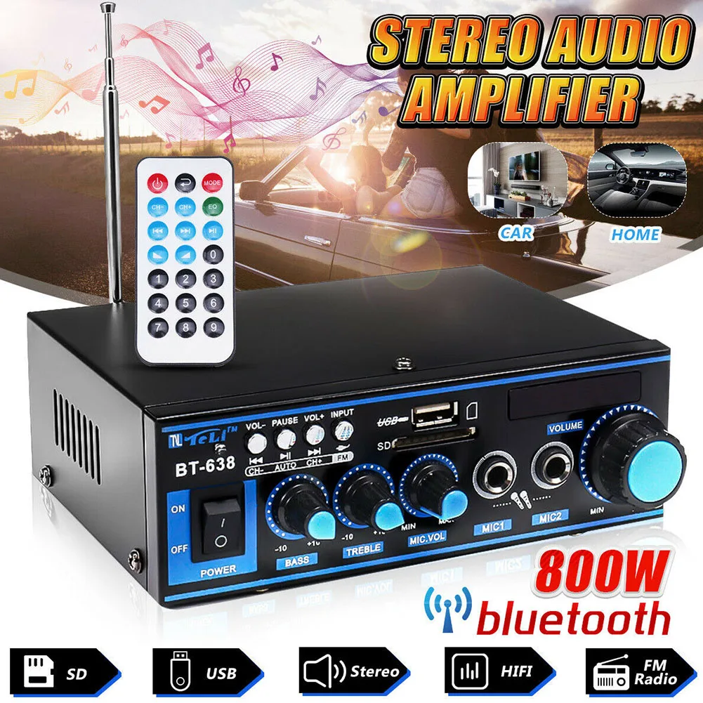 Цифровой HIFI стерео автомобильный усилитель мощности встроенный аудио Bluetooth FM