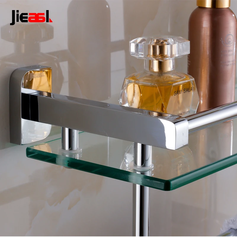 Jieshalang хромированная полка для ванной комнаты из латуни стеклянная одноярусная