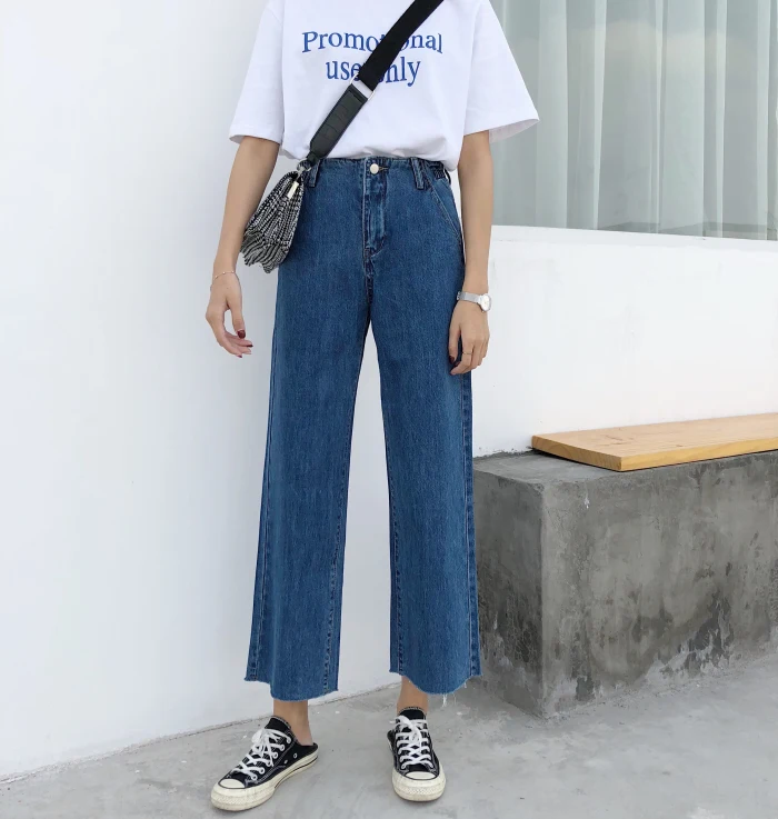 Женские широкие брюки, джинсы, Harajuku Ulzzang, свободные брюки, синие базовые ковбойские джинсовые штаны, Befree pantalones mujer, Китай