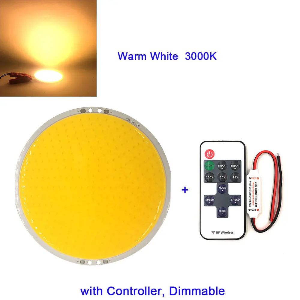 Warm White RC 108 мм диаметр круглый COB чип на плате 12 в 50 Вт Светодиодный светильник с диммером Теплый Холодный белый синий светильник ing цвет для автомобиля лампы DIY - Цвет: Warm White RC