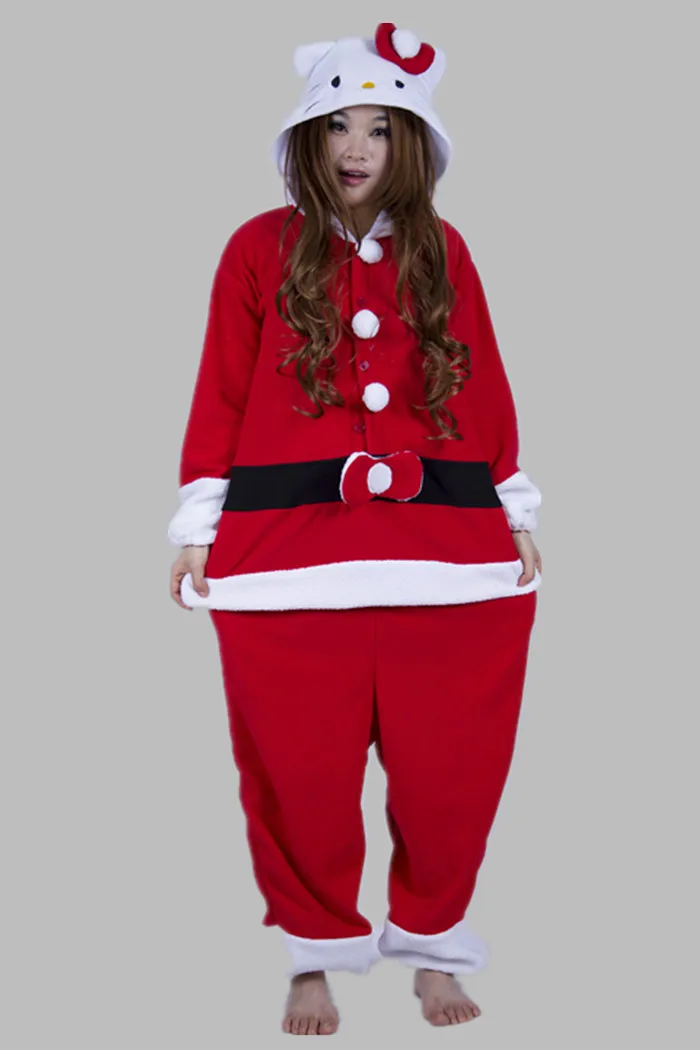 Рождество руно аниме для взрослых унисекс Cat и рисунок Hello Kitty пижамы Sleepsuit Все в