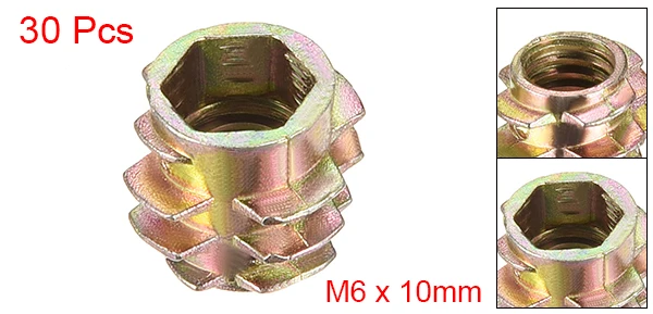 M6x10 Uxcell 30 шт. M4 M5 M6 Шестигранная Резьбовая вставка бронзовый тон цинкового сплава мебельные гайки деревянные вставные гайки высокого качества - Цвет: M6x10
