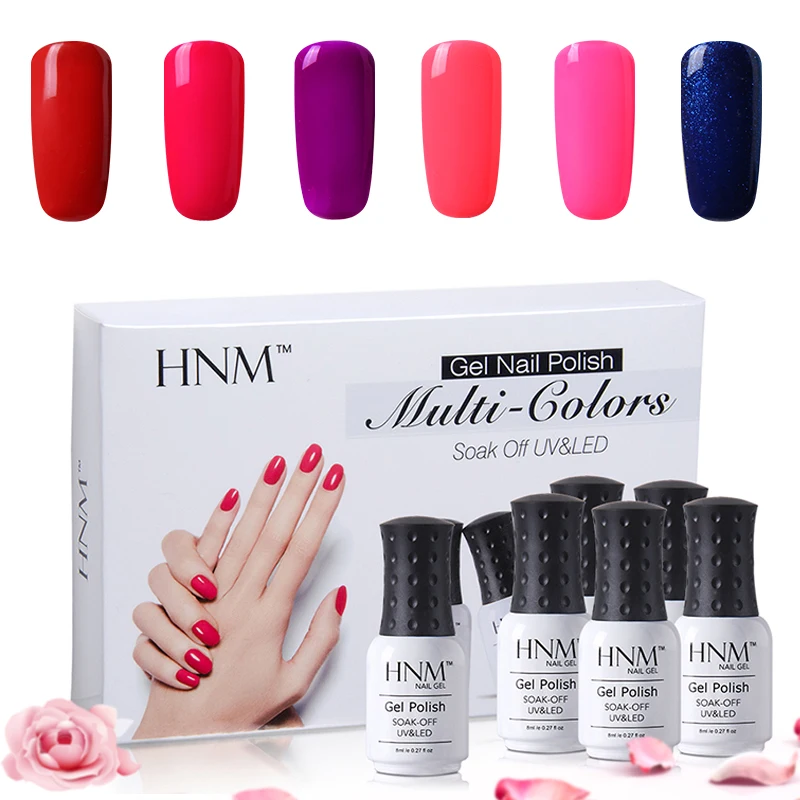 HNM, 6 шт./лот, набор инструментов, 8 мл, Одноцветный Гель-лак, впитывающий лак для нейл-арта, Полупостоянный Гель-лак, наборы, подарочная коробка
