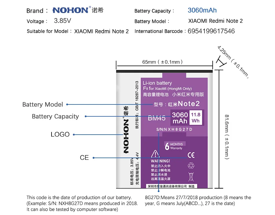 NOHON аккумулятор BM45 для Xiaomi Redmi Note 2 большой емкости 3060 мАч запасные батареи для мобильного телефона Бесплатные инструменты
