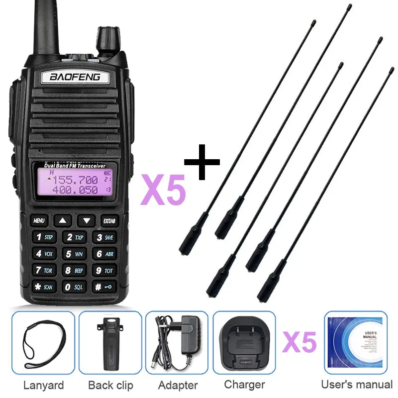 5 шт. BAOFENG UV-82 UV82 8 Вт двойной PTT рация 10 км VHF УВЧ морской радиоприемопередатчик VOX скремблер Ham радиостанция UV 82 - Цвет: add 5antenna
