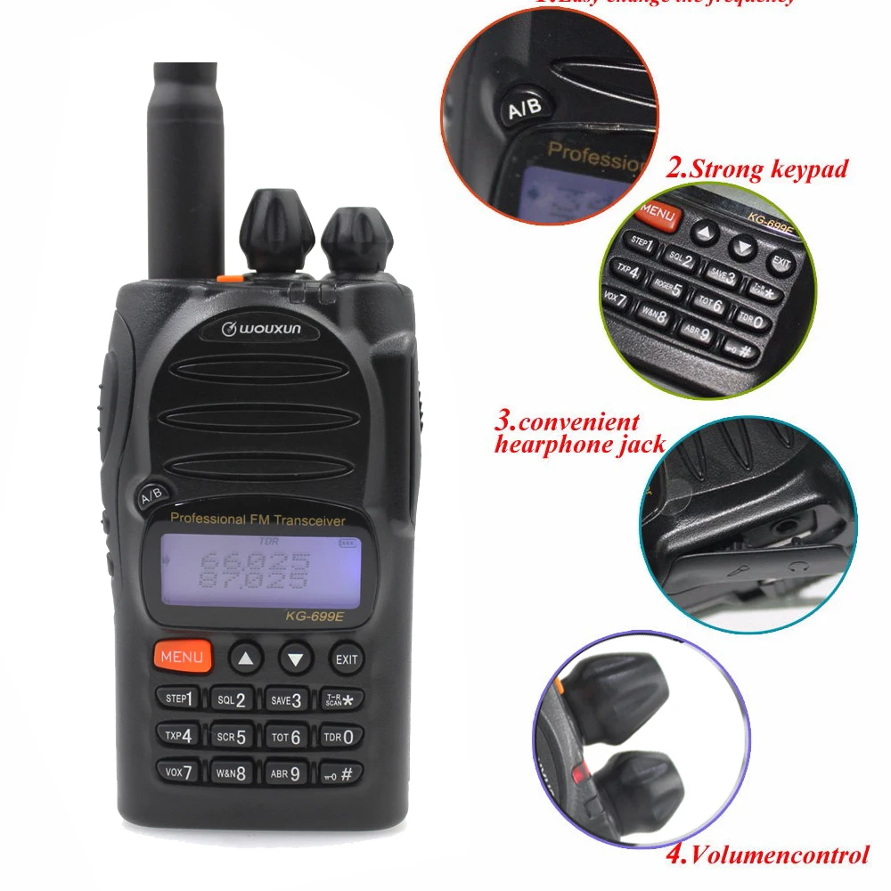 Wouxun KG 699E 66 88 МГц портативная рация с ЖК дисплей IP55 водонепроницаемый 1700 мА/ч kg699e