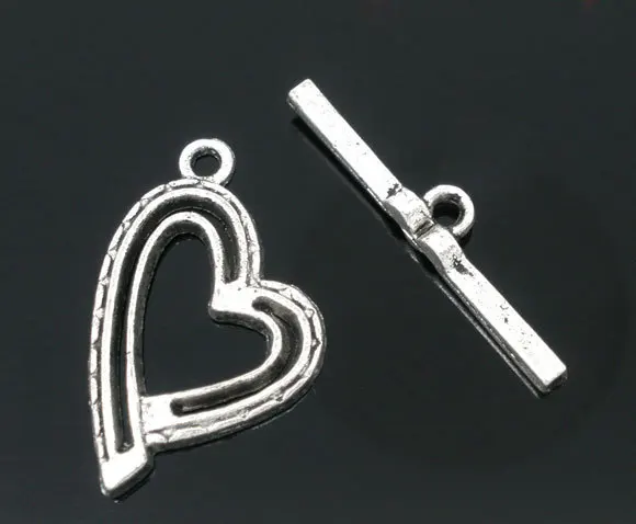 Бесплатная доставка 60 комплектов античный серебряный тональный шарм сердца переключатели застежки 16x26 мм 27x5 мм Ювелирная фурнитура J0217 * 2