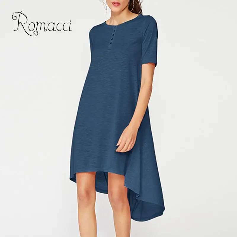 Платье Romacci женское однотонное с коротким рукавом простая Асимметричная рубашка