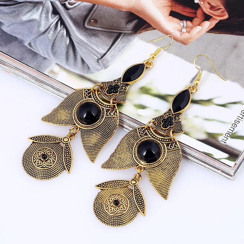 Длинные серьги-подвески в этническом стиле богемные винтажные массивные