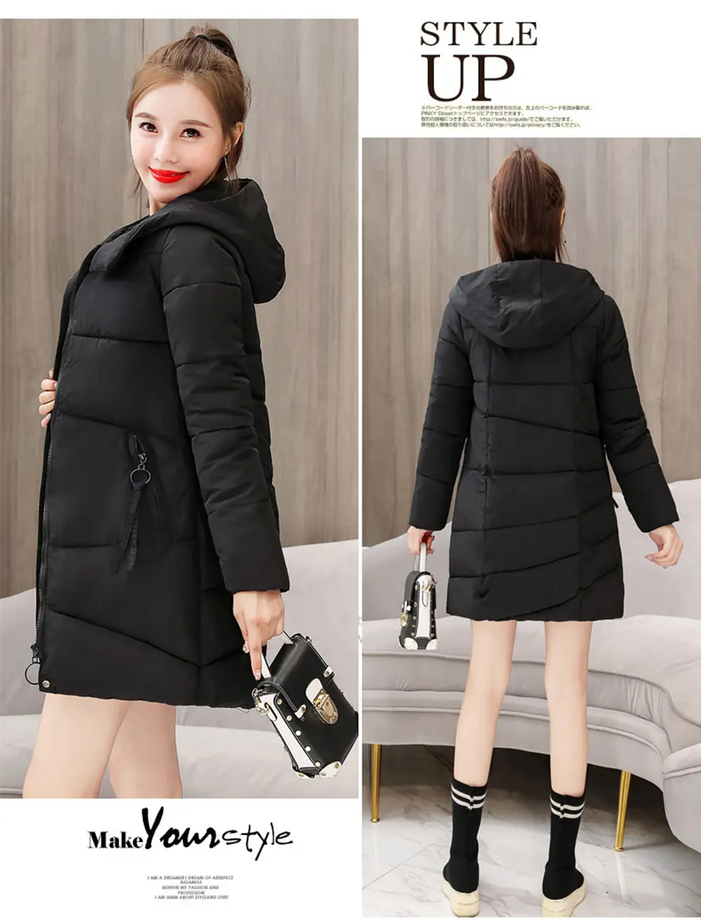 PinkyIsBlack зимняя куртка новая мода женский пуховик длинный большой размер куртка с капюшоном Студенческая Женская Толстая теплая хлопковая куртка
